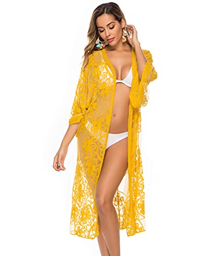 Women's Lace Cardigan Floral Crochet Sheer Beach Cover Ups Long Kimono Bikini Bathing Suit2