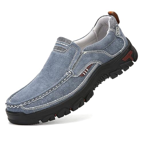 Men's Denim Cloth Platform Penny Loafers Comfor Round Toe Slip on Hands-Free Light Casual Sneakers Stylish Breathable Walking Deck Shoes