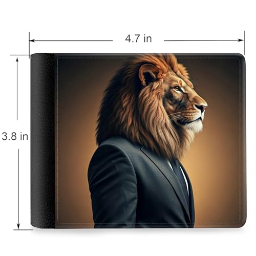 Front Pocket Slim Bifold Leather Wallet RFID Blocking with ID Window for Men/Lion GC13252