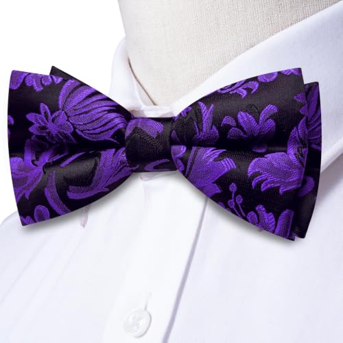Image of Dubulle Mens Paisley Striped Bowtie Set Pre-tied Bowtie for Men and Pocket Square Set Wedding Business