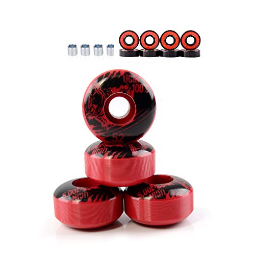 LOSENKA 52mm Wheels Red Skateboard Wheels -100A with Bearings