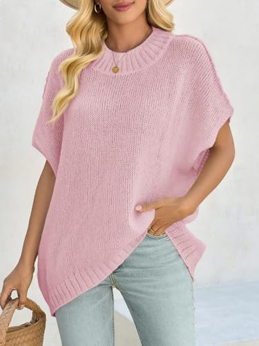 Image of Saodimallsu Womens Oversized Sweater Tops Summer Lightweight Batwing Half Sleeve Casual Loose Knit Pullover Shirts