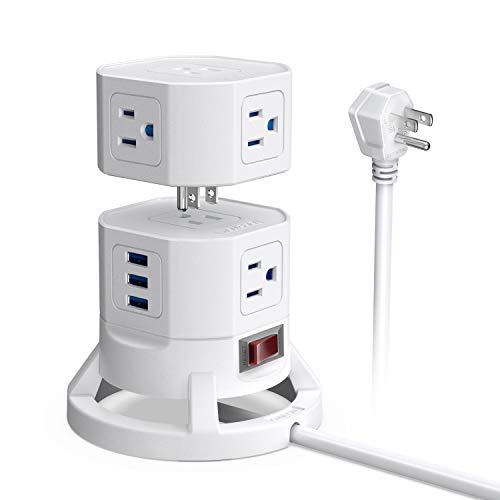 BESTEK 8 Outlets Power Strip Tower with 3 USB Ports Stackable Design Extend