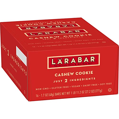 Larabar Gluten Free Bar, Cashew Cookie, 1.7 oz Bars (16 Count), Whole Food Gluten Free Bars, Dairy Free Snacks