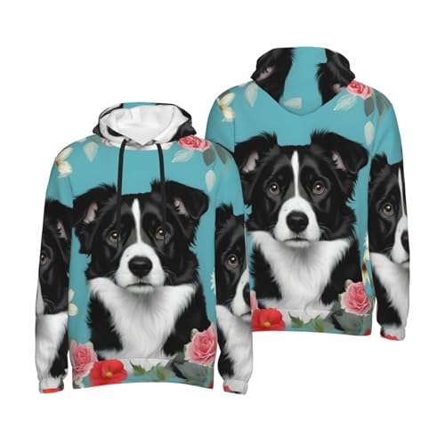 Sweat à capuche Border Collie imprimé floral noir style polyvalent