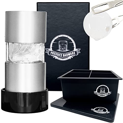 Comparison: Best Ice Ball Press 5 Pressice Barware Ice Ball Press – Aluminum Ice Press for Father's Day Gift – Create Effortless Large Spheres – Includes Ice Tray – USA Small Business (Silver Finish)