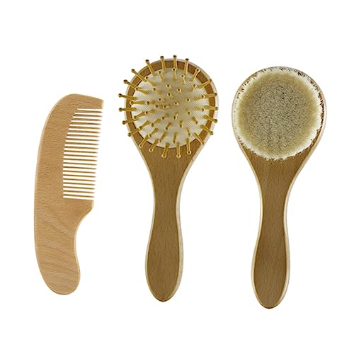 CANIGHT Baby Hair Woolen Brush Set Scalp Grooming Comb Wooden Handle Gentle on Baby's Sk