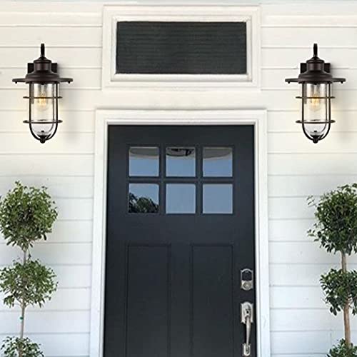 Jonathan Y Jyl7604A Westfield 10.5" 1-Light Iron/Seeded Glass Rustic Industrial Cage Led Outdoor Lantern Classic Cottage Traditional Transitional Patio Porch Doorway, Oil Rubbed Bronze #TOP2