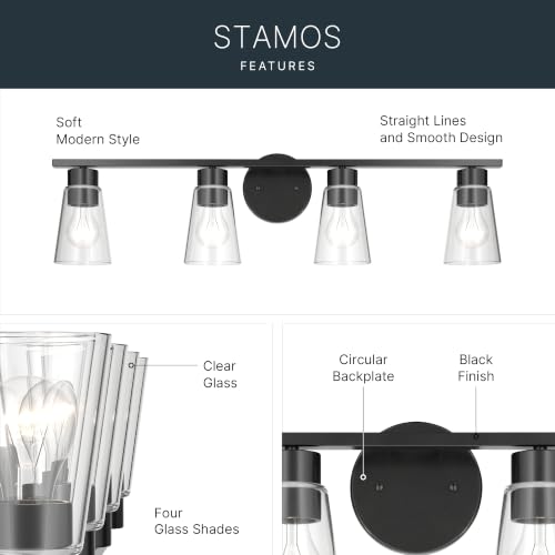 Image of Kichler Stamos 31.25 inch 4-Light Soft Modern Vanity Light with Clear Glass in Black, (8.25 inch H x 31.2 5 inch W), 55122BKCLR