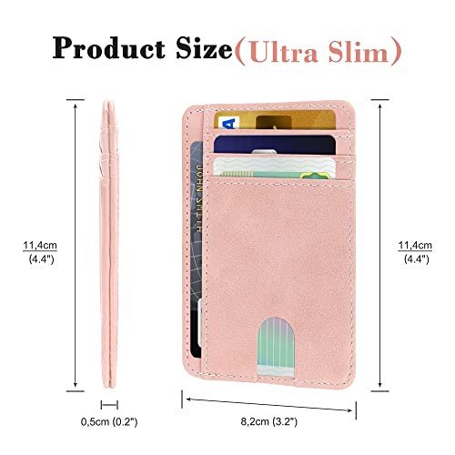 Image of CONISY Slim Credit Card Holder for Women, Thin Front Pocket Leather Mini Wallet with RFID Blocking (Pink)