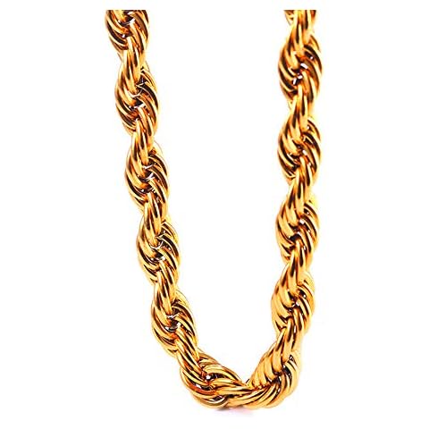 TUOKAY Direct 9mm Faux Big Gold Rope Chain Necklace, Sparkling 18K Fake Gold Rope Necklace Chain, 24" Very Pretty Rapper Kit Costume Accessory Cover