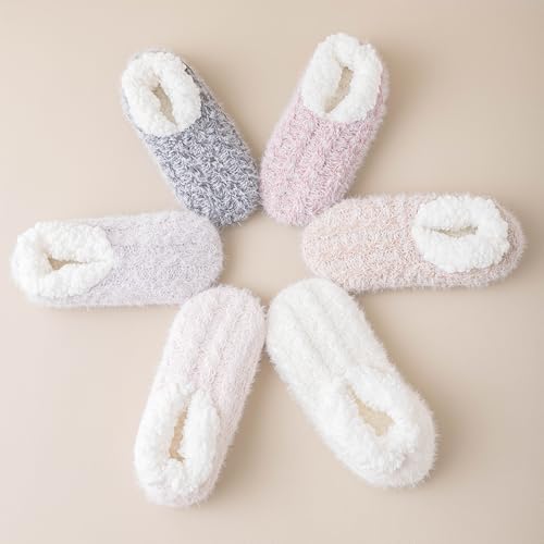 Image of Fluffy Fuzzy Slipper Socks with Grips for Women & Men for House | Unisex, Non-Slip, Thick Fleece Lined, Warm, Cozy, Sleeping, Winter, Cold Weather, Indoor Floor
