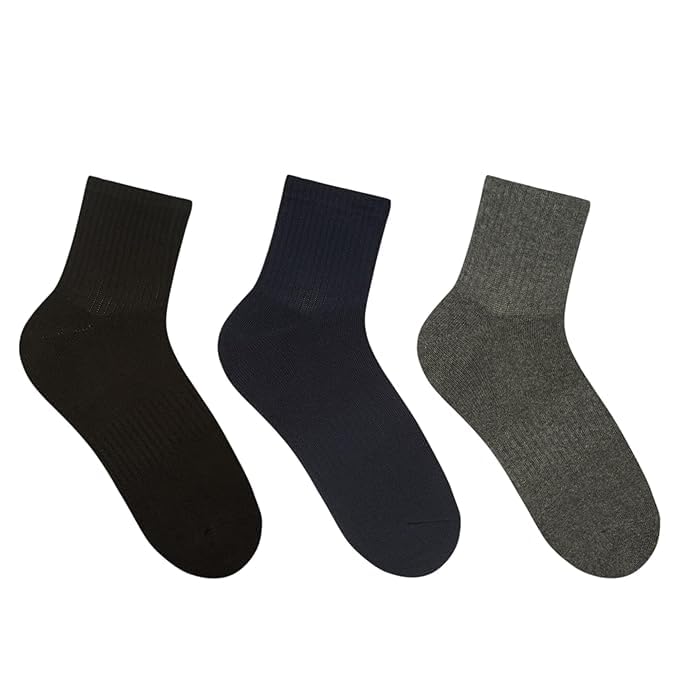 uv,Men’s Cushioned High-Ankle Socks | Black, Navy, Grey | Soft Cotton with Shock-Absorbing Cushion | Arch Support & Moisture | Ideal for Gym & Active Wear | Pack of 3-image-5