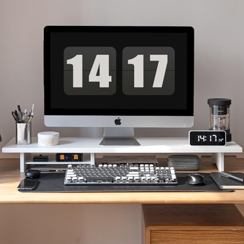 Image of Bamboo Dual Monitor Stand Riser White, 2-Tier Desk Monitor Riser for 2 Monitors, Supports for PC Computer Monitor, Printer, Heavy TV Riser up to 300 lbs, White
