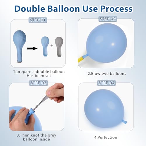 Image of Blocesa Dusty Blue Gold Balloons Arch Kit, Double Stuffed Pastel Balloon Arch Pastel Light Dark Denim Pale Blue Balloons With Blue Gold Balloons for Boy Birthday Wedding Graduation Party Decorations