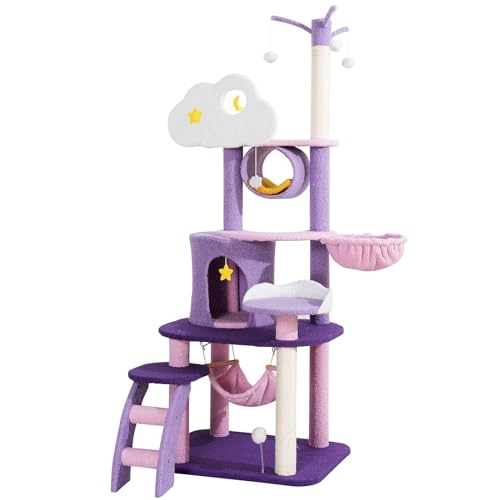 Árbol para gatos interior 65 pulgadas púrpura con hamaca miniatura 1