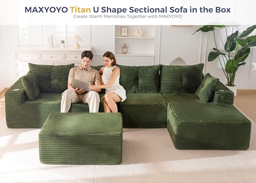 Image of MAXYOYO 132 inch Giant U-Shaped Modular Sectional Couch, Modern Boneless Couch for Living Room, Sofa in A Box, Oversized Sofa with Deep Seat, No Assembly Required, Green