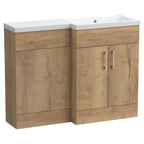 Image of Balterley Wichnor Contemporary Floor Standing 2 Door Vanity Basin WC Unit with Polymarble Basin, 1100mm, Right Hand, Autumn Oak