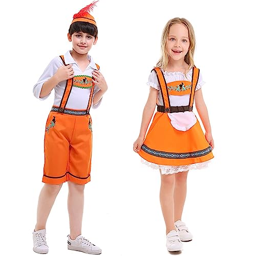 Disfraz infantil dirndl bávaro tradicional naranja 7-8 años miniatura 2
