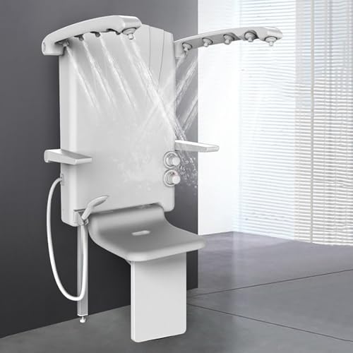 LBMED Ducha Multifuncional Doble Uso con Asiento Y Soporte, con Brazo Giratorio 120° Y Pasamanos Seguridad, Temperatura Constante 38-49°C,Capacidad Carga 330lb,cómoda Y Flexible,Ideal para Cuidado