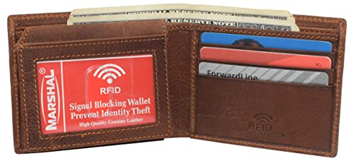Real Genuine Leather RFID Blocking Wallets Mens Wallet Bifold Classic Engraved Logos (Cross)3