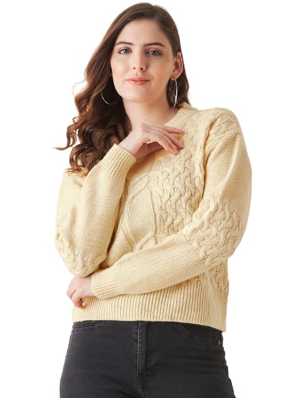 Image of Modeve Self Design Round Neck Casual Women Crop Top Sweater||Winterwear||
