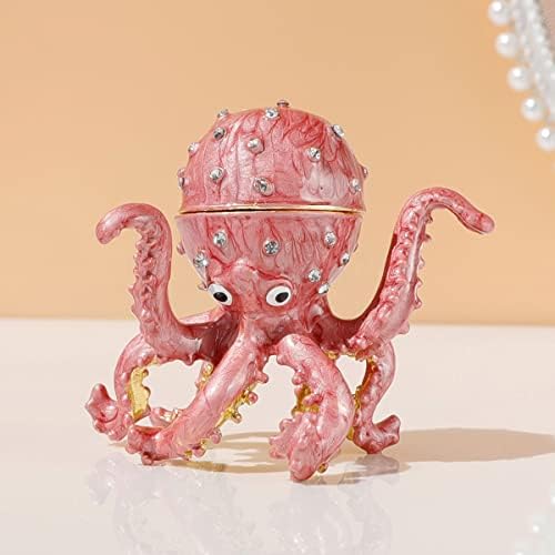 Owlcatcok Hand-Painted Enamel Octopus Crystal Jewelry Box Beautiful Animal-Inspired Storage for Rings, Earrings, and Necklaces A Unique Gift for Girls
