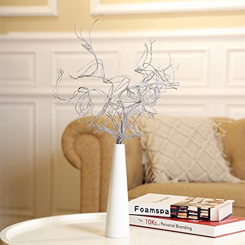 Glitter Curly Ting Ting Branches Christmas Branches Vase Filler Artificial Curly Willow Twigs for Christmas Tree Garland Wreath Decoration,Craft Vases Home Garden Decoration 36 Pieces (Silver)