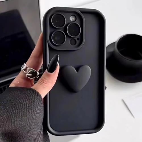 Coque de téléphone en silicone mignon 3D Love Heart housse antichoc noire iPhone