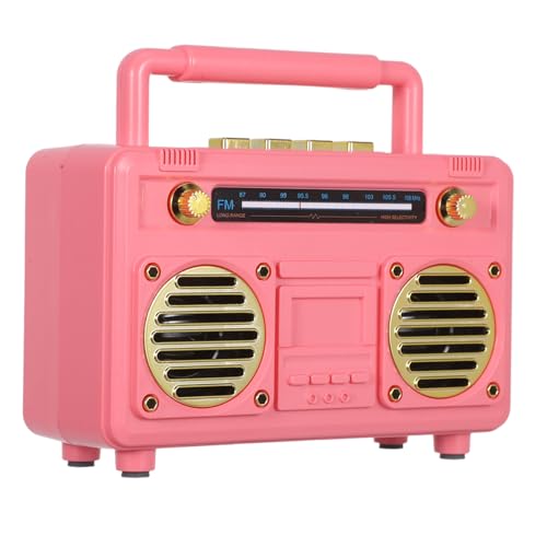 Gadpiparty Altavoz Retro Vintage Portátil con Subwoofer Mini Radio Inalámbrica para Camping Viajes y Decoración Hogar Batería Duradera Diseño Retro Rosa
