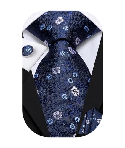 Image of Dubulle Mens Tie Set Solid Paisley Silk Striped Necktie for Men with Cufflinks Tie and Pocket Square