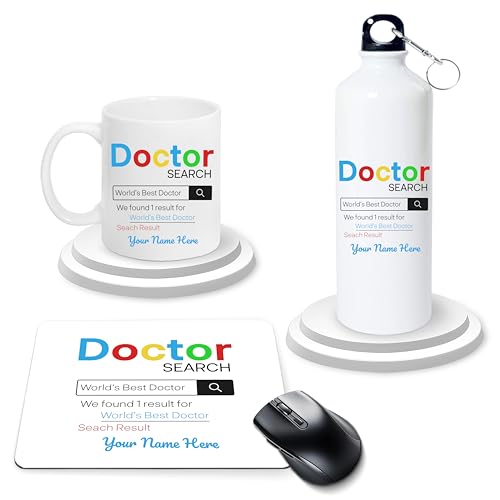 Image of SAVRI Custom Name Doctor Gift Set - Printed Bottle, Mug & Mouse Pad with Doctor-Themed Design. Best Gifts for Doctors,Nurses, Medical Professionals,Students for Birthdays or Appreciation
