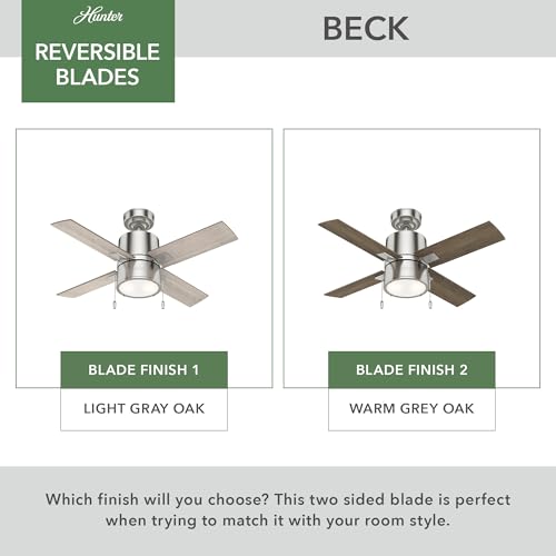 Image of Hunter 42 inch Indoor Ceiling Fan with LED Light - Ceiling Fan with Pull Chain, For Bedroom, Living Room, or Kitchen, Standard Mount, No Remote, 4 Blades - Beck 53432, Brushed Nickel