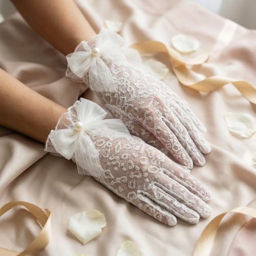 Image of PATPAT Bridal Wedding White Gloves for Women with Pearl, Elegant Lace Gloves for Women Princess Glove for Bride, Cosplay & Formal Events Banquet Stage Performance Accessories