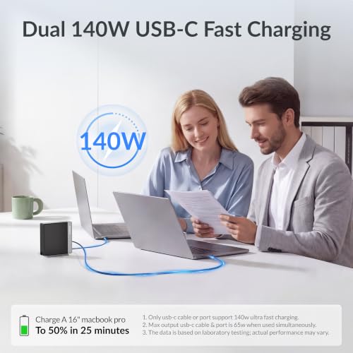 Image of Gitryin 140W GaN Retractable USB C Laptop Charger, for MacBook Pro Charger | Computer Charger with 31.5in Type-C Cable, 2 USB C Ports, Fast Charging for MacBook Pro /Air, iPad, iPhone 17 /16, Black