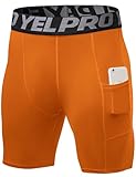 SPVISE Orange Mens Sports Compression Shorts Boxers with Pockets Spandex Athletic Workout Biking Underwear Half Tights Briefs