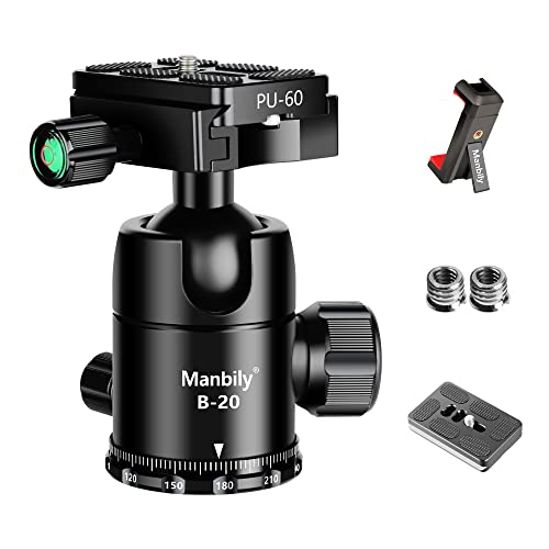 Manbily Professional Tripod Ball Head,Super Long Lens Does Not Easy Nod or Sag,Rotate 360 Degrees,Quick Release Plate and Level Gauge,CNC Metal Aluminum,for DSLR,Camcorder,monopod,Up to 33lbs/15kg