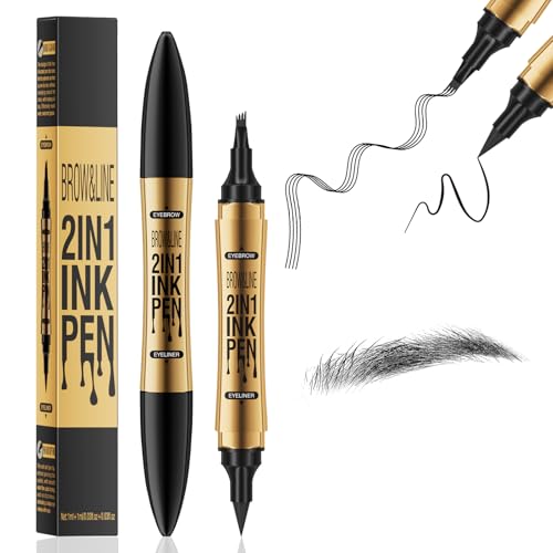 2 En 1 Lápiz de Cejas Mágico,Las Cejas Maquillaje,Resistente Al Agua y a Las Manchas, Duradero y Resistente a Las Manchas, Proporciona un Aspecto Natural (Negro)