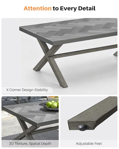Image of Never Rusts Aluminum Outdoor Coffee Table, All-Weather Rectangle Patio Coffee Table with Resin Tabletop, Modern Outdoor Furniture Table for Patio, Poolside, Garden, Balcony, Limed Oak