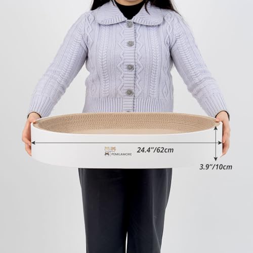 Extra Large Oval Cat Scratcher Lounge Bed - Heavy Duty Double-Sided Cardboard Scratching Pad, Modern White Cat Furniture & Sofa for Large Indoor Cats - Image 2