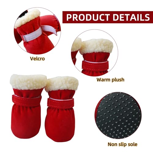 Hundeschuhe Pfotenschutz, Verstellbare rutschfeste Hundeschuhe, Pfotenschutz wasserdichte Schneeschuhe, Hunde Schuhe Outdoor, Pfotenschützer Hundeschuhe für Kleine Mittlere Hunde Herbst Winter (Rot)