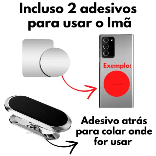 Kit 2 Suporte Magnético Veicular Universal Para Celular 360° Carro GPS Imã Neodímio Com Adesivo Disc