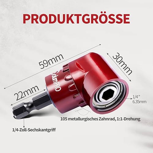 ColumPRO 1/4 Inch 105 Degree Right Angle Driver Adapter Hex Shank Power Screwdriver, Quick Change Drive and Magnetic Bit Socket Attachment Adapter