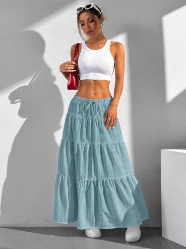 Image of Jawdrobe Women's Georgette Ruffle Hem Long Flared Skirt Lightweight Soft Fabric| High-Waisted Ruffled Maxi Plain and Pleated Skirt