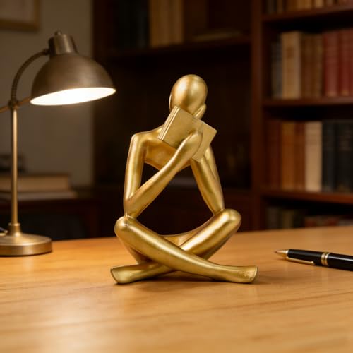 Estatua decorativa pensador abstracto de resina dorada miniatura 4