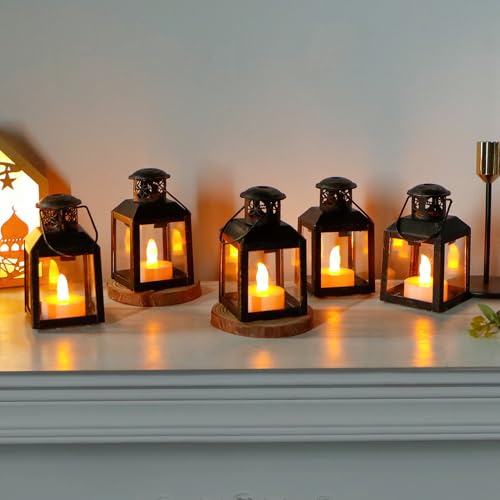 TRIROCKS 6 Pcs Small Metal Candle Lanterns Vintage Hanging House Tealight Lantern Decorative Candle Tea Light Holders for Table Valentine Patio Indoor Outdoor Gifts(Black with Gold Brush) - Cosy Home Interiors TRIROCKS 6 Pcs Small Metal Candle Lanterns Vintage Hanging House Tealight Lantern Decorative Candle Tea Light Holders for Table Valentine Patio Indoor Outdoor Gifts(Black with Gold Brush) - Image 4