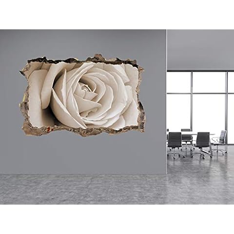 Beautiful White Rose Flower Photo Hole in Wall Sticker Wall Mural (4524158) (120cm x 80cm) Cover