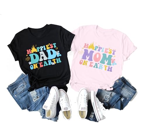 Mom and Dad Shirts Happiest Mama On Earth Shirt Matching Couple Outfit Magic Family Vacation Short Sleeve Tee