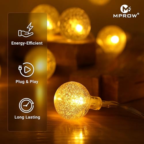 Image of MPROW Yellow Color Crystal Ball String Lights Outdoor, 20 LED Waterproof Fairy Lights, Lighting Modes Globe Patio Lights for Gazebo, Bistro, Backyard, Wedding, and Holiday Decoration
