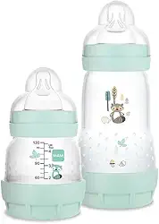 MAM Baby Kit 2 Mamadeiras Easy Start Starter Set Anticólica e Menos Bolhas de Ar, para Crianças 0+ Meses Autoesterilizável e com Bico de Silicone Skinsoft, Verde